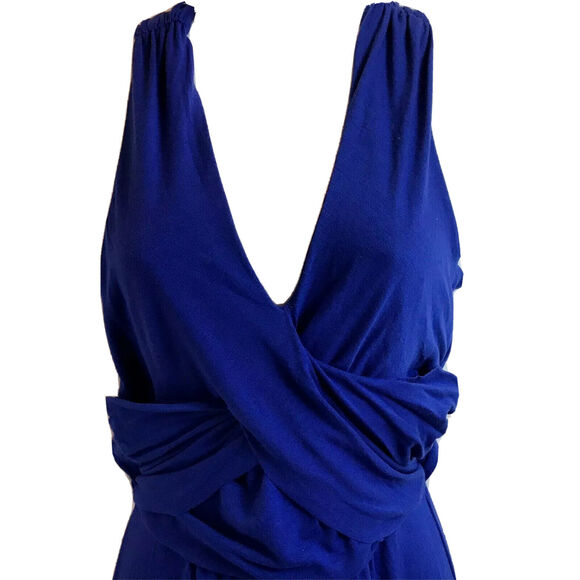 Poof Couture Dress Womens M Crisscross Maxi Electric Blue Long Slit Glamcore - Picture 3 of 11